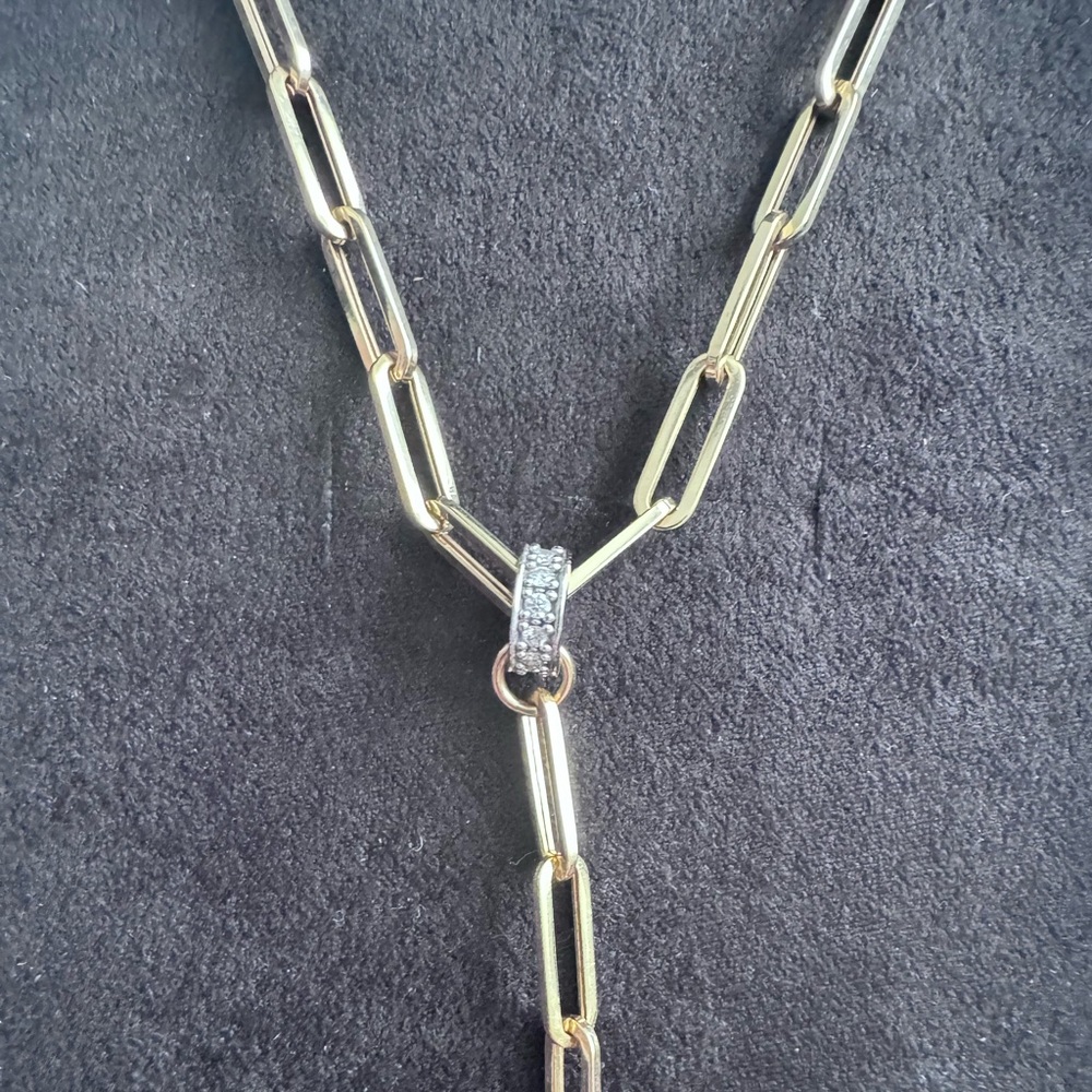FINAL⬇️FLAWLESS 14K GOLD PAPERCLIP NECKLACE WITH GENUINE DIAMONDS - Picture 2 of 7